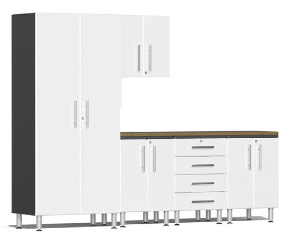 Ulti-MATE Garage Cabinets 2.0 Series White Metallic 6-Piece Set with Bamboo Top