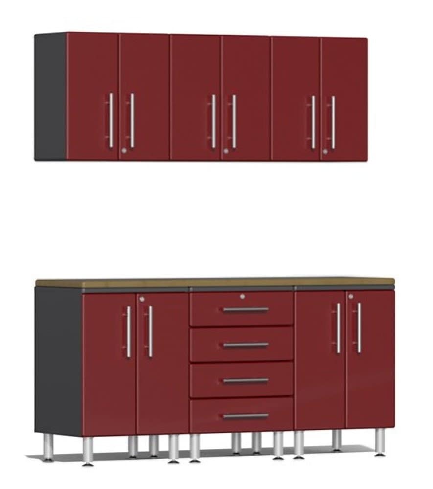 Ulti-MATE Garage Cabinets 2.0 Series Red Metallic 7-Piece Set with Bamboo Worktop